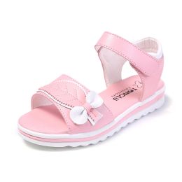 Sneakers 2022 Summer Fashion Girl Pink Bow Leaf Sandals Beach Princess Flat Shoes Baby Girl Nonslip Soft Bottom Roman Sandals