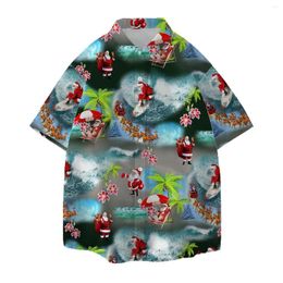 Men's Casual Shirts Jumeast 3D Printed Santa Claus Men Hawaiian Aloha Palm Leaf Beach Flower Christmas Reindeer Women Blouse Baggy Shorts