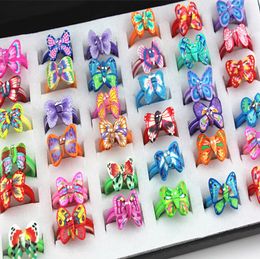 Whole Lots 50 PCS Lovely Children Rings Baby Girl Butterfly Polymer clay Rings Fimo Children Jewellery MR155232746