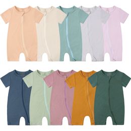 Zipper Short Seelve Baby Boys Girls Jumpsuits Unisex Bamboo Solid Summer Newborn Clothes Rompers Toddler Jumpsuit 0-24M