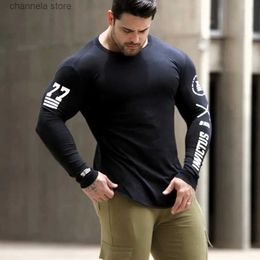 Men's T-Shirts 2022 Men Skinny Long sleeve Shirts Spring Casual Fashion Printed T-Shirt Male Gyms Fitness Black Tee shirt Tops Brand Clothing T240227