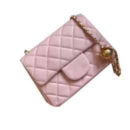 French Ladies Classic Mini Flap Sqaure Quilted Bags Lambskin Real Leather With Gold Crush Ball Metal Hardware Matelasse Chain Cros221i