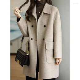 Women's Jackets Tweed Coat Women Elegant Spring Korean Straight Loose Double-breasted Jacket Fashion Herringbone Turn Down Collar Female