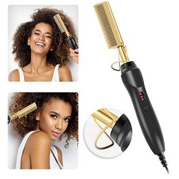 Irons 2 In 1 Heating Combs Hot Comb Hair Comb Straightener Wet Dry Hair Curler Electric Hot Flat Iron Hair Curler Comb Titanium Alloy