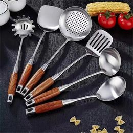 Stainless Steel Wok Spatula Rosewood Handle Cooking Gadjets For Kitchen Utensils Accessories Slotted Turner Rice Spoon 240226