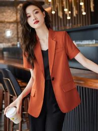 Blazers Fashion Casual Short Sleeve Suit Jacket Tops Women Clothing Basic Streetwear Office Blazer Coats Ladies Summer Goddess Vestidos