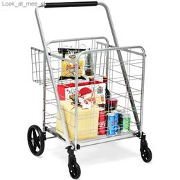 Shopping Carts Gymax 330lbs Heavy Folding Shopping Cart Multi functional Giant Double Basket Silver Q240227