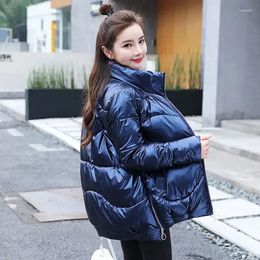 Women's Trench Coats Zipper Duck Down Patchwork Quilted Padded Cropped Blue Thick Padding Female Jacket Short Outerwears 2024 Trend