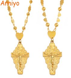 Anniyo 7 Model The Cross Pendant Ball Beads Chain Necklaces Men Women Hawaii Micronesia Chuuk Jewellery Crosses #192306P5535651