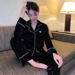 Women's Sleepwear Autumn Winter Female Black Velvet 2PCS Pyjamas Set Long Sleeve Rouser Suits Fashion Loose Casual Homewear Lounge Wear