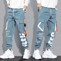 Calça cargo masculina de hip hop, calça de algodão para corrida, moda casual, harem, verão, harajuku