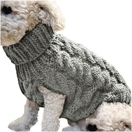 Dog Apparel Dog Knitted Sweaters - Turtleneck Classic Knit Jumper Coat Warm Sweartershirts Outfits For Dogs Cats In Autumn Winter Drop Dhjzt