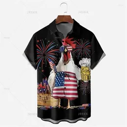 Men's Casual Shirts American Holiday Print Summer Oversized Short Sleeve Fashion Single-Breasted Blouses Trend Tops Men Clothing