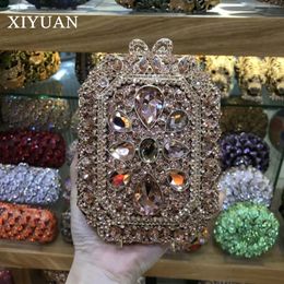 Woman Party Prom Wedding Rose GoldblueredGreen Crystal Clutch Bag Purse Wallet Diamond Chain Clutches Shoulder Evening Bags 240223