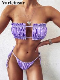 Women's Swimwear Sexy Bandeau Ruched Polka Dot Bikini Swimsuit Female Swimwear Women Two-pieces Bikini set Pleated Bather Bathing Suit V1242GL T240227