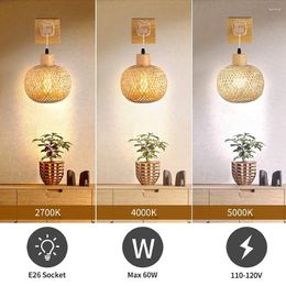 Wall Lamp Light Fixture Sconce Wicker Corridor Hanging Wood Lantern Mount Farmhouse Sconces Plug Night Bamboo Rattan Bathroom