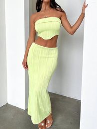 Work Dresses Hirigin Long Skirt Sets Women 2 Piece Outfits Sexy Strapless Crop Tube Top Bodycon Skirts Y2K Set Beachwear