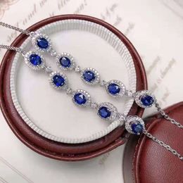 Yu Ying Gems Design 14K White Gold Oval Shape Blue Sapphire VVS Halo Moissanite Diamond Chain Bracelet For Girls