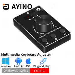 Adapter Mini Multimedia Keyboard TYPEC USB Knob Onekey Mute/Play Volume Controller Silent For TV, PC and Phones Windows Mac Android iOS