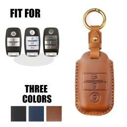 Crazy Horse Leather Key Case Cover Fob Keychain Holder for Kia Sportage R Carnival Fcrte K5 KX5 KX3