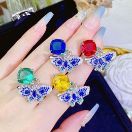 Cluster Rings Luxury Silver Colour Butterfly Design Jewellery Inlaid Mint Green Tourmaline For Women Fashion Exquisite Ring Party