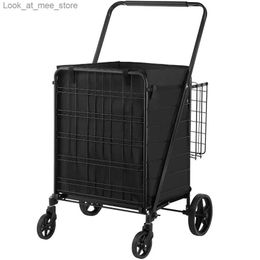 Shopping Carts Folding shopping cart heavy-duty rolling with waterproof detachable bag dual basket multifunctional handcart Q240228
