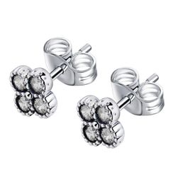 Authentic 925 Sterling Silver Stud Earring Pretty Blossom With Crystal Earrings For Women Wedding Gift fit Delicate Charm Jewelry7384987