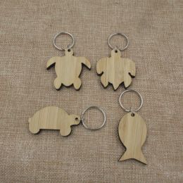 Chains Blank Wooden Keychain Under The Sea Turtle Fish Shape Key Ring For Engravable Laser Items Glowforge Customized Gifts