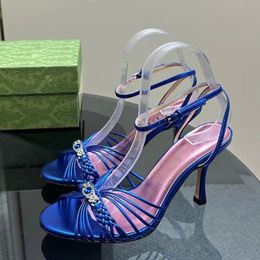 Personalizado tecido à mão sandálias stiletto tira no tornozelo gladiador bombas mulheres dedo do pé aberto festa vestido de noite sapatos designer de luxo calçados de fábrica de salto alto