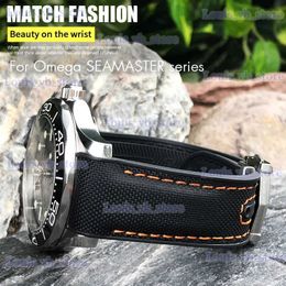 Watch Bands New Dual Color band Fit for Omega Ocean Seamaster Rubber Sile Nylon Leather Strap 19mm 20mm 21mm 22mm T240227