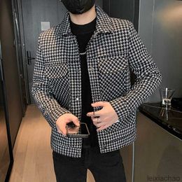 Mens Jackets Autumn Winter Mens Woollen Coat Fashion Short Houndstooth Jacket Streetwear Casual Business Trench Coats Overcoat Men Clothing 221121