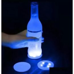 Mats & Pads Mats Pads Blinking Glow Led Bottle Sticker Coaster Lights Flashing Cup Mat Battery Powered For Christmas Party Wedding Bar Dhha7