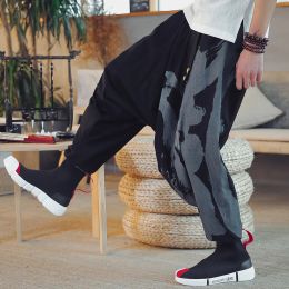 Pants 2022 Men Hip Hop Baggy Cotton Linen Wide Leg Pants Men Women Big Crotch Harem Trousers Male Harajuku Streetwear Crosspants 5XL