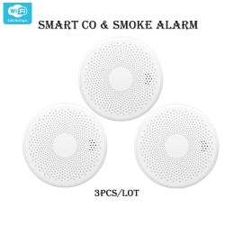 Detector 3 Pack Tuya WIFI 2 in 1 Combo Carbon Monoxide Smoke Detector LED Indicator CO Sensor Sound and Light Fire Alarm for Home Kitchen