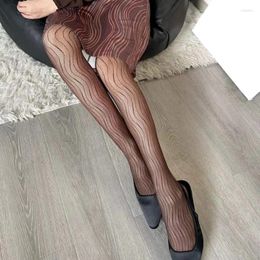 Women Socks Striped Patterned Sexy Fishnet Tights Hollow Out Sheer Mesh Thin Pantyhose