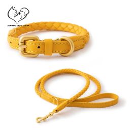 Collars Luxury PU Leather Pet Dog Collar Leash Set Adjustable Solid Color Dog Small Medium Large Dogs Outdoor Traction Rope Pet Supplies