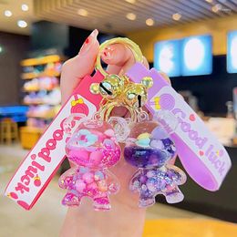 Keychains Cartoon Violent Bear Quicksand Bottle Doll Keychain Creative Trend Cute Girl Heart Key Ring Student School Bag Pendant Wholesale