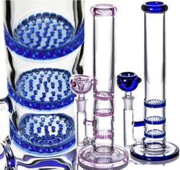 3 layers Comb Perc Percolator Water Bongs Glass Bubbler Heady Glasses Dab Rigs Pink Bong Smoke Water Pipes With 14mm Joint5464825