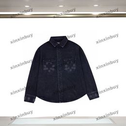 xinxinbuy 2024 Men designer Jacket Emboss letter pocket Denim jackets long sleeve women Black blue M-XL