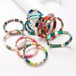 Charm Bracelets 2024 Spring Square Design For Women Colourful Beads Elastic Bangle Handmade Boho Enamel Jewellery Gift