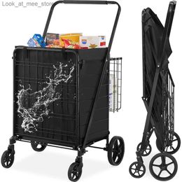 Shopping Carts Folding shopping cart heavy-duty rolling shopping cart with waterproof detachable bag dual basket multifunctional handcart Q240227