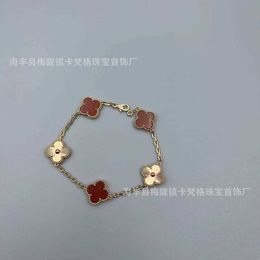 Designer Jewellery Luxury Bracelet Link Chain Vanca v Gold Four Leaf Grass Five Flower Bracelet Womens Thick 18k Rose Gold Red Jade Marrow Handpiece