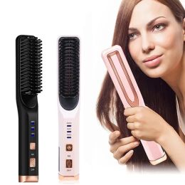 Guitar Rechargeable Hair Straightening Iron Temperature Control Electric Hair Brush Straightener Comb Curling Brush Styling Hairstyle