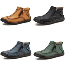 High-top leather casual shoes yellow blue green black men's slip-on plus size sports sneakers autumn warmth GAI