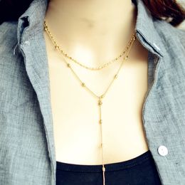 Gold Necklace for Women, Long Necklace 14k Gold Plated/Silver Y-Shaped Pendant Necklace Trendy Layered Beaded Chain Drop Necklaces 22140