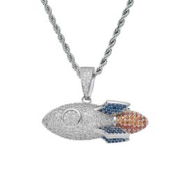 Rocket Uzi sterling plate pendant Colourful zircon cool fashion hip-hop women men necklaces285v