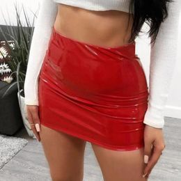 Skirts Women's Wet Look Pu Leather Party Mini Skirt High Waist Slim Fit Sexy Bodycon Pencil Short For Women Clubwear