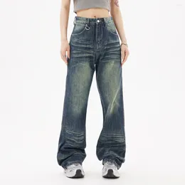 Women's Jeans Straight Leg For Women Washed To Make Old Autumn And Winter High Street Woman Pockets Distressed Slight Strech