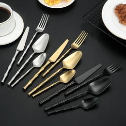Dinnerware Sets 4pcs 18/10 Stainless Steel Cutlery Set Bamboo Shaped Handle Fork Knive Spoon Tableware Dishwasher Safe Dinner Supply