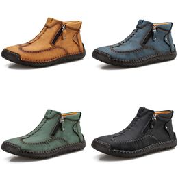 New high-top leather casual shoes yellow blue green black brown men's slip-on plus size sports sneakers autumn warmth GAI